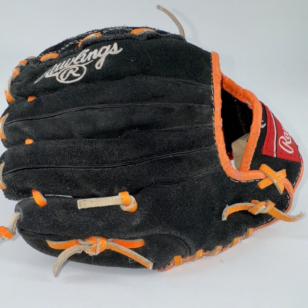 Baseball Glove Rawlings 9.5 Inch Youth S950NO RHT Black Leather Bright Orange
